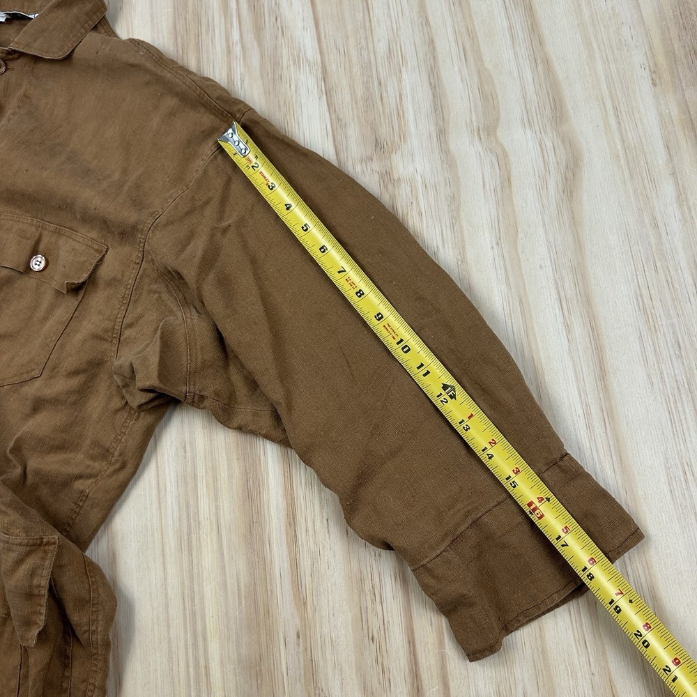 Annette Dean Women 100% Linen Heavyweight Chore Button Shirt Brown RARE Fits L - Picture 4 of 6